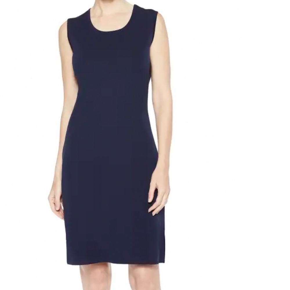 Neiman Marcus Womens Navy Blue Sleeveless Sheath Dress‎ Size 2 Lined Career Work